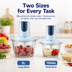 Dual Bowl Electric Food Processor | 2L + 700mL